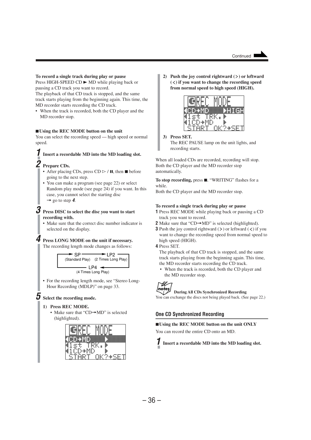 JVC CA-MXS6MD manual One CD Synchronized Recording 