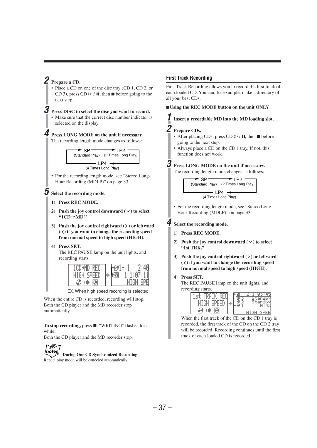 JVC CA-MXS6MD manual First Track Recording, Prepare a CD, Press Disc to select the disc you want to record 