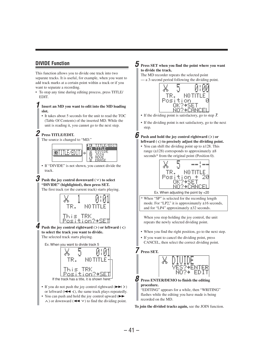 JVC CA-MXS6MD manual Divide Function 