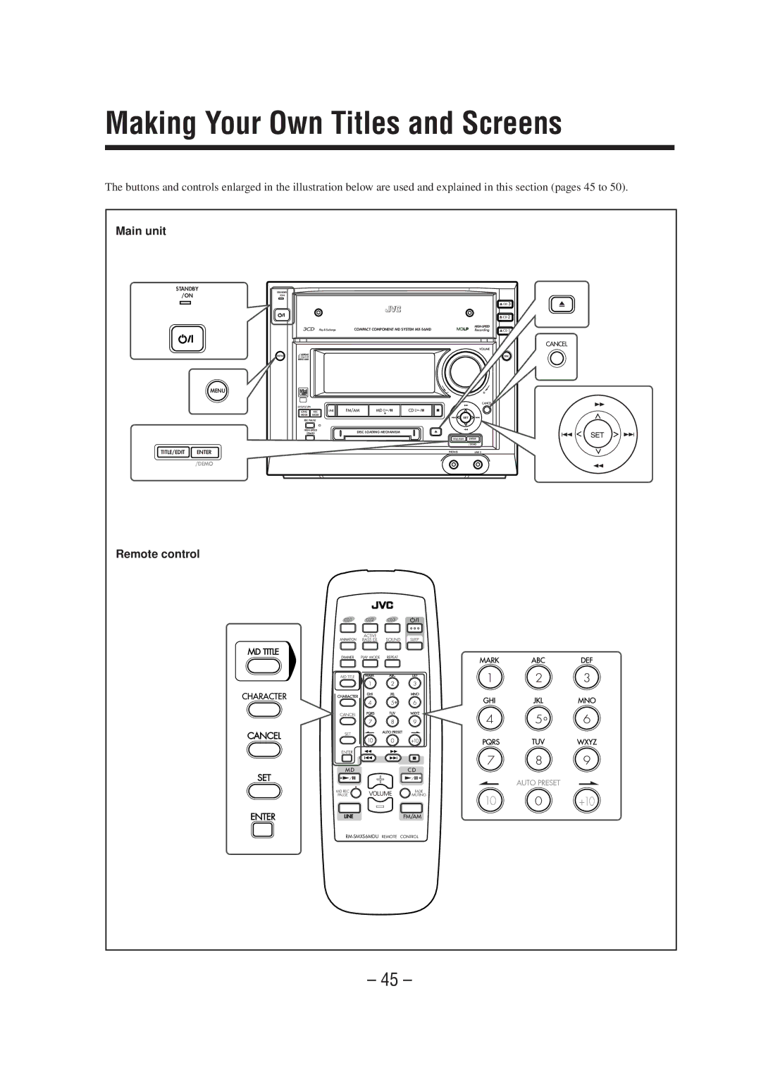 JVC CA-MXS6MD manual Making Your Own Titles and Screens 