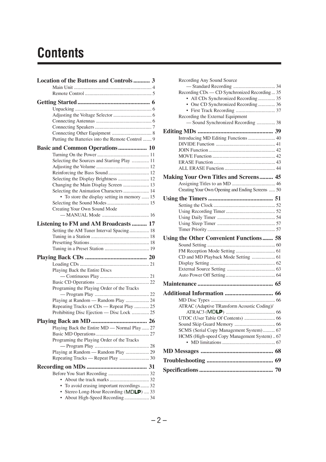 JVC CA-MXS6MD manual Contents 