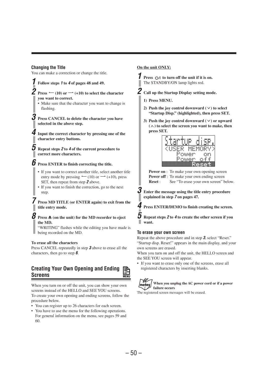 JVC CA-MXS6MD manual Creating Your Own Opening and Ending Screens, To erase your own screen 