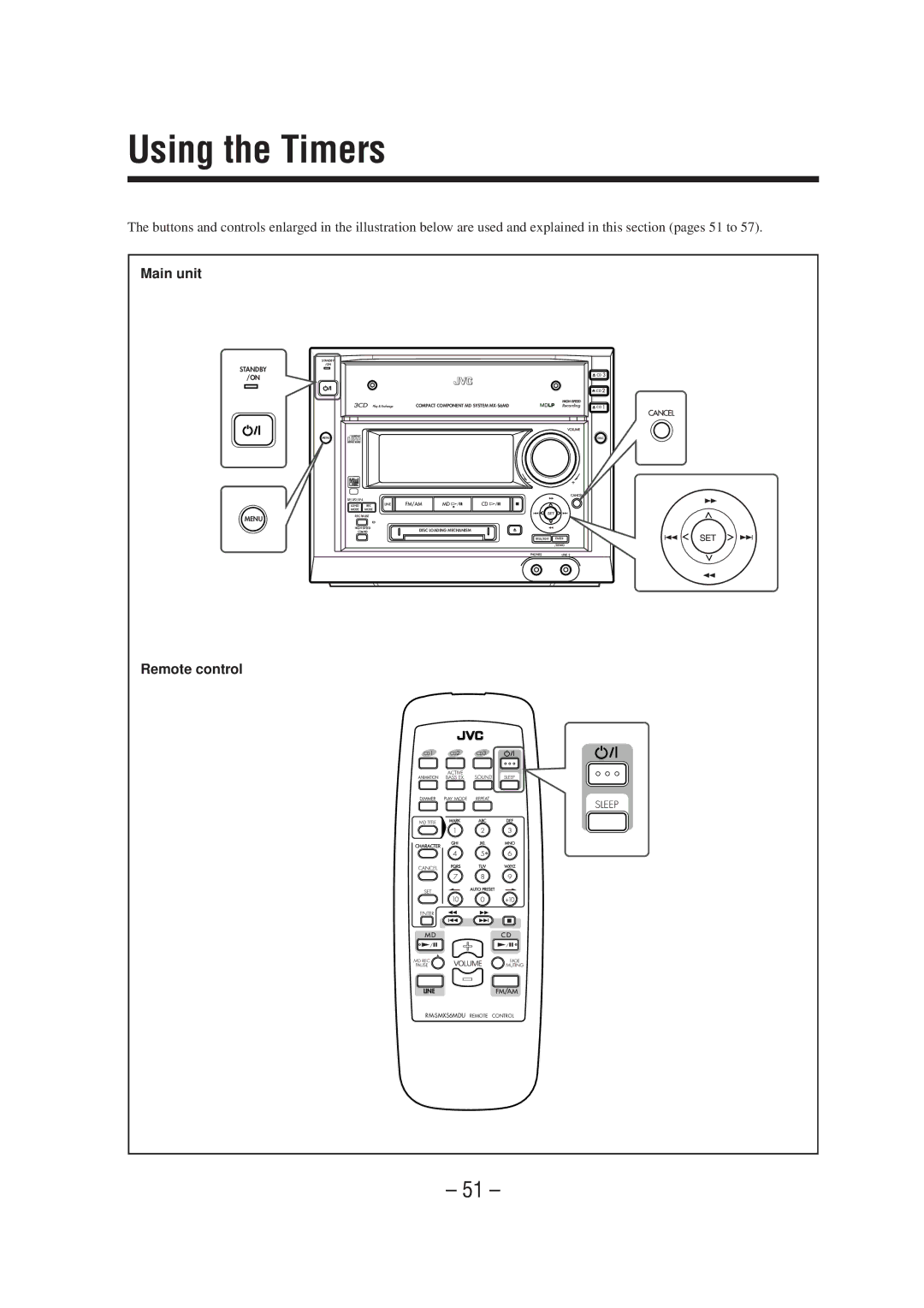 JVC CA-MXS6MD manual Using the Timers 