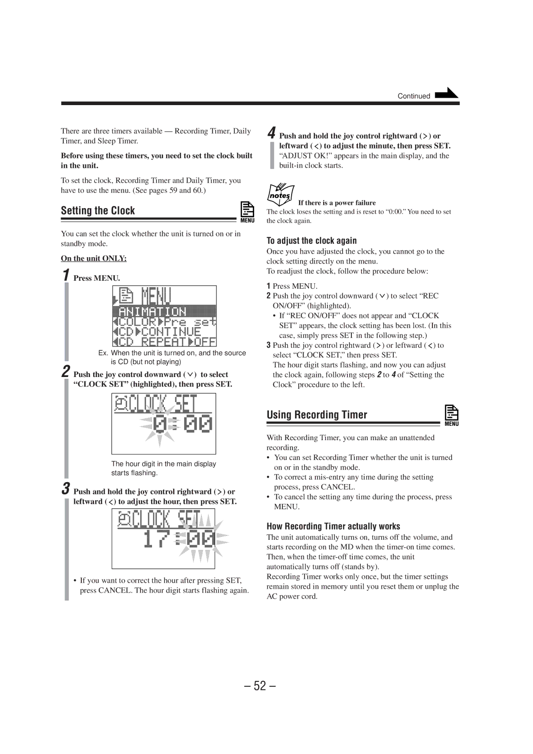 JVC CA-MXS6MD Setting the Clock, To adjust the clock again, Using Recording Timer, How Recording Timer actually works 