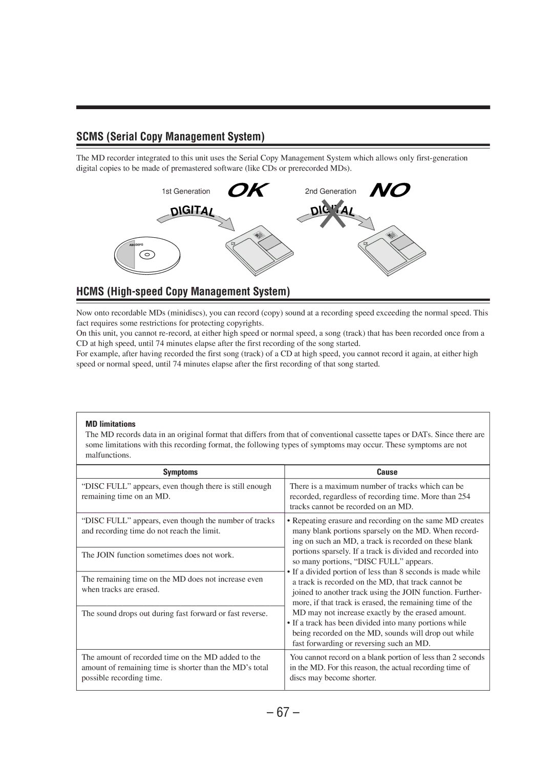 JVC CA-MXS6MD manual Scms Serial Copy Management System, Hcms High-speed Copy Management System 