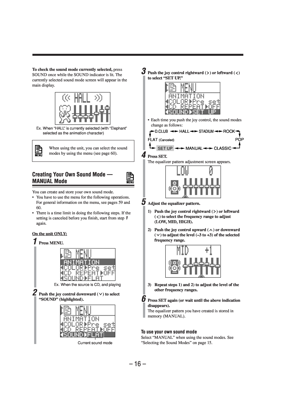 JVC CA-MXS6MD manual Creating Your Own Sound Mode, MANUAL Mode 