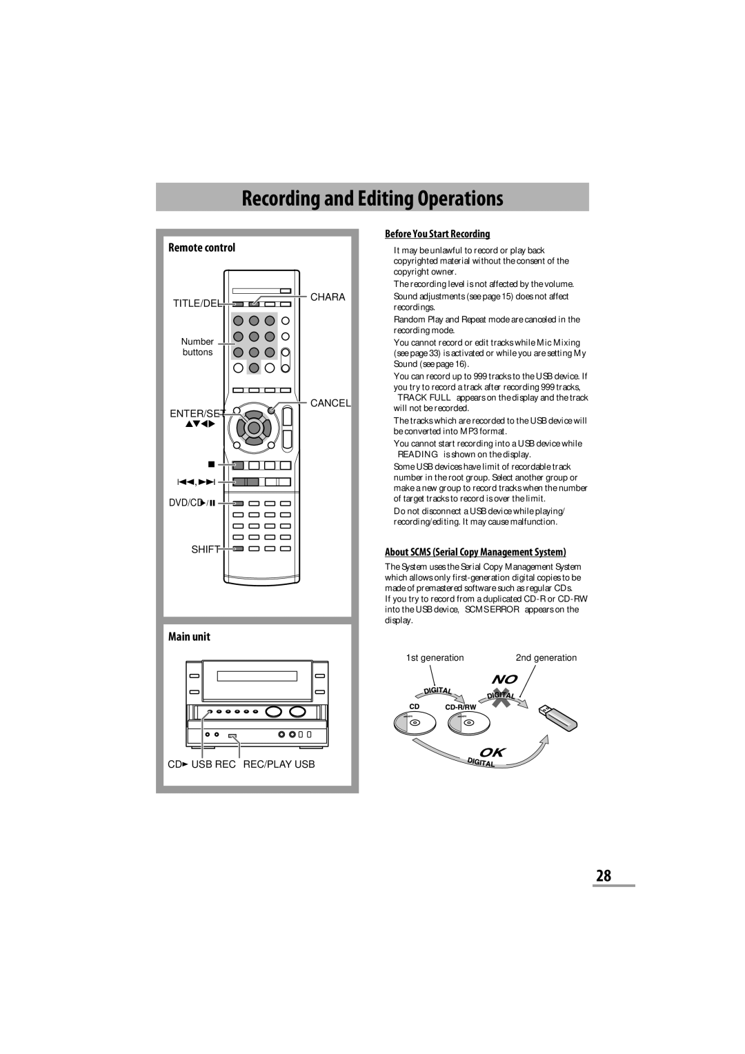 JVC CA-NXG9 manual Recording and Editing Operations 