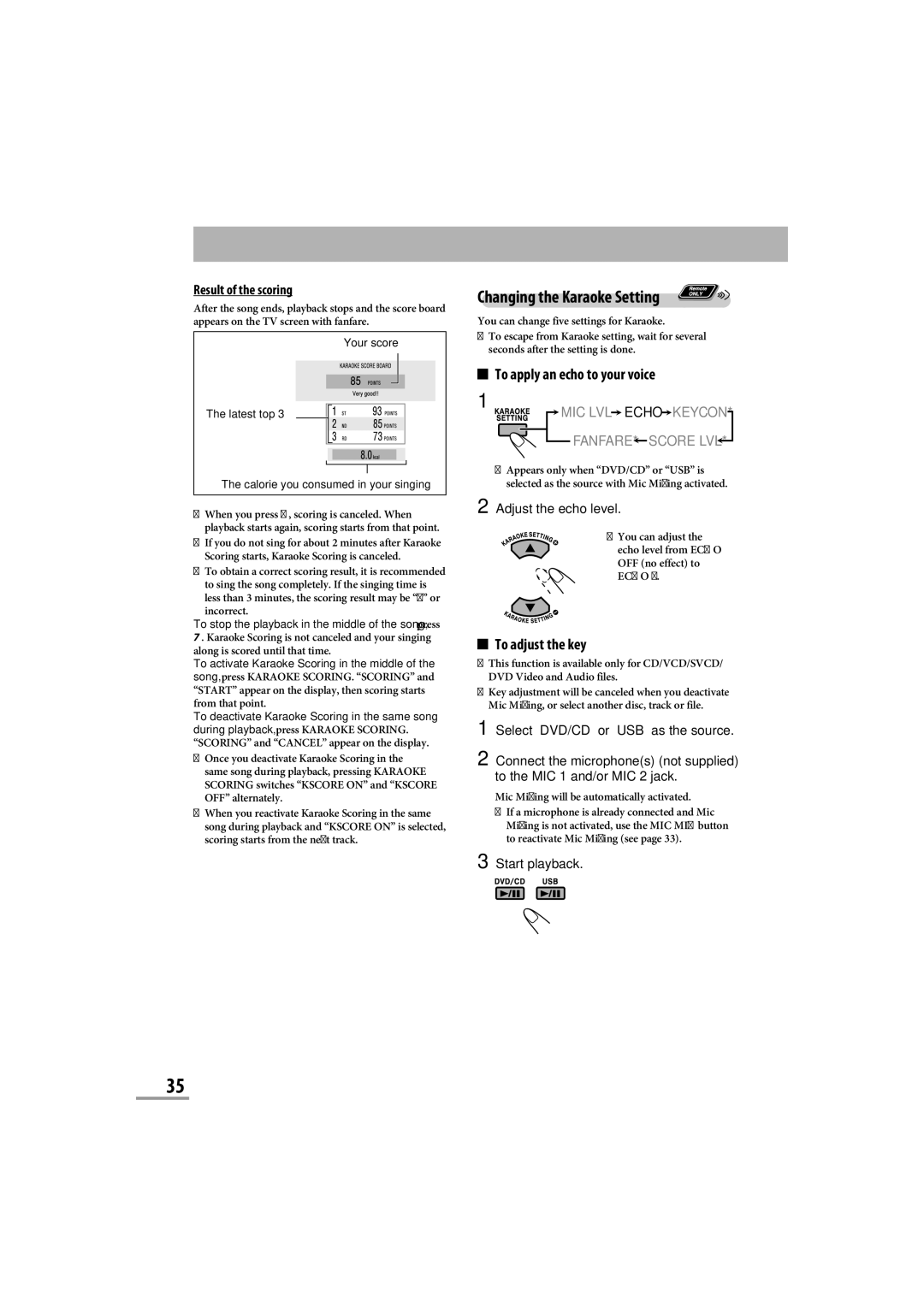 JVC CA-NXG9 manual Changing the Karaoke Setting 