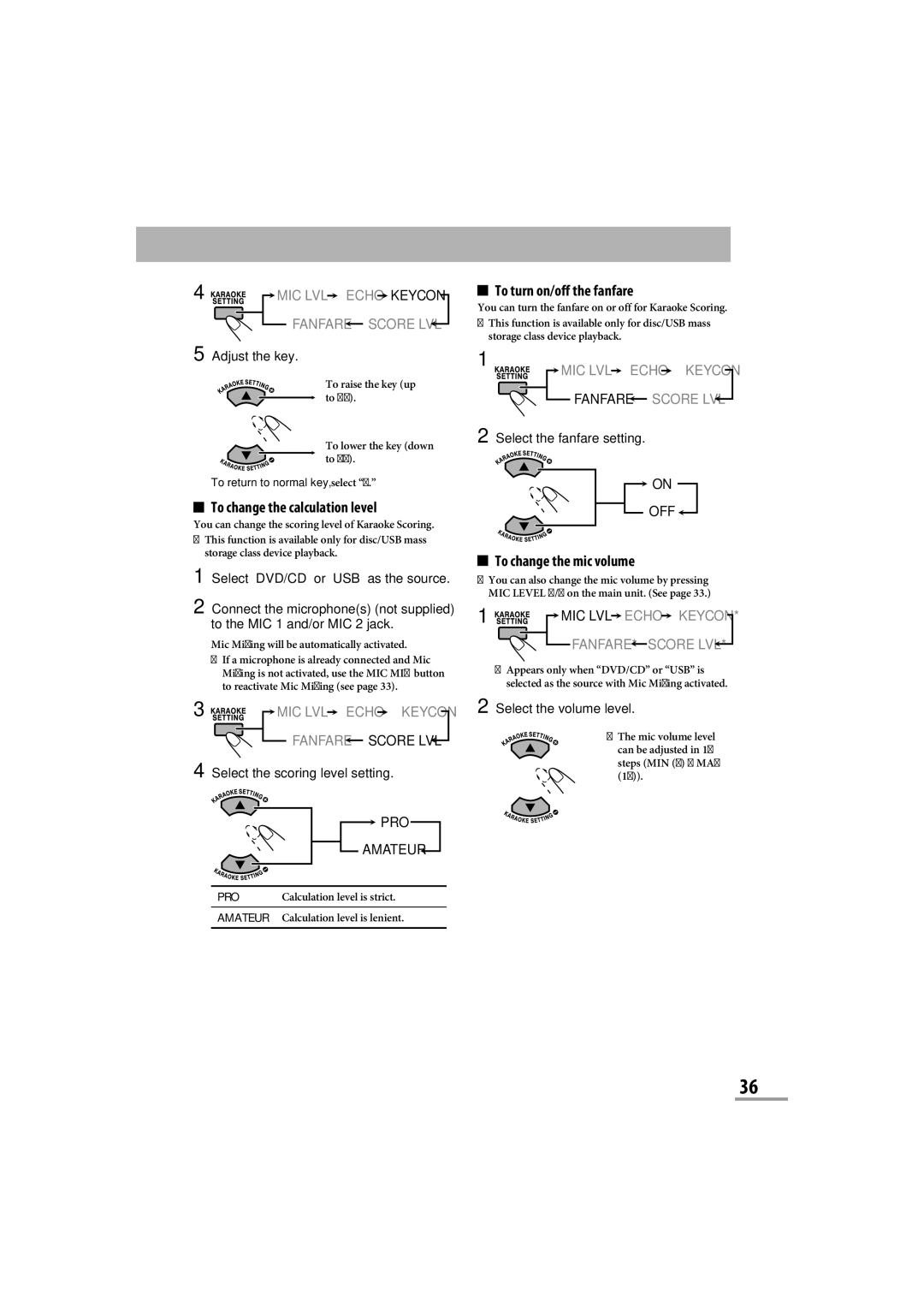 JVC CA-NXG9 manual To change the calculation level 