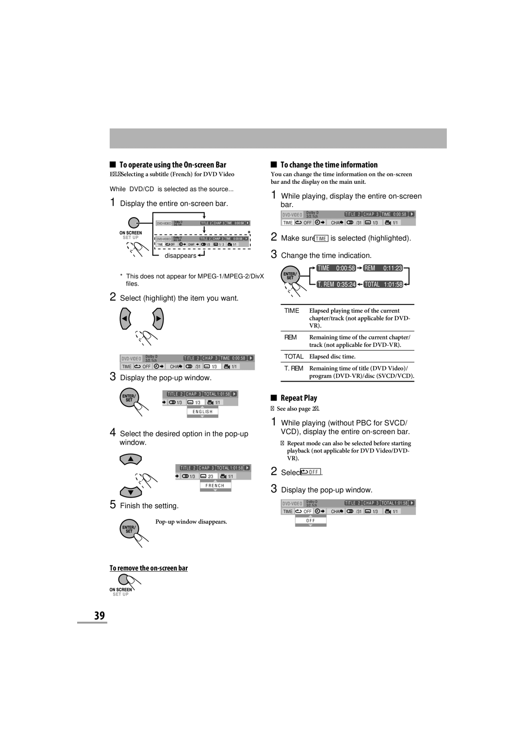 JVC CA-NXG9 manual To operate using the On-screen Bar 