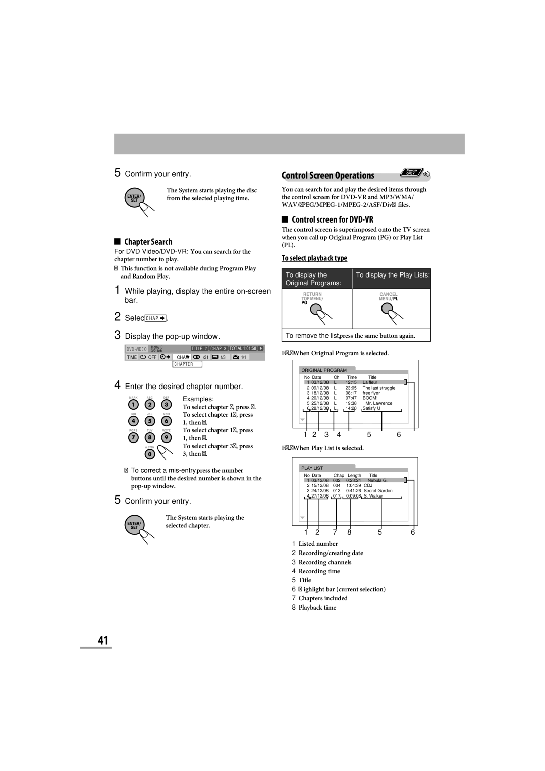 JVC CA-NXG9 manual Control Screen Operations 