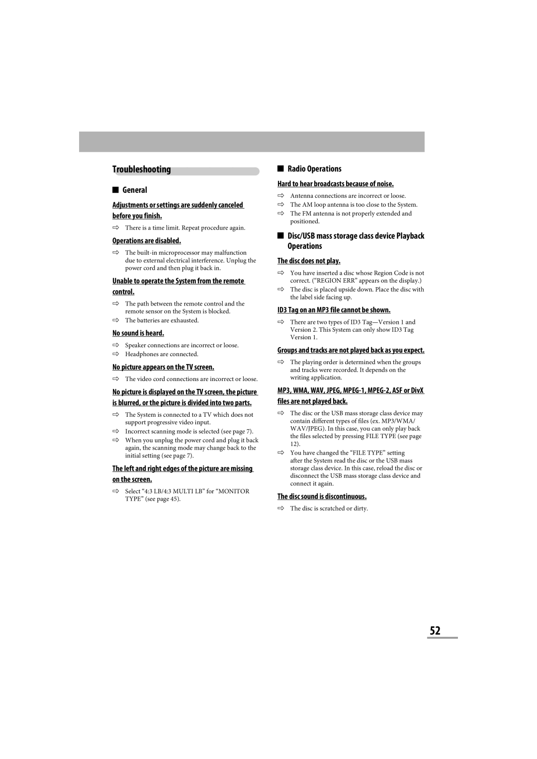 JVC CA-NXG9 manual Troubleshooting 