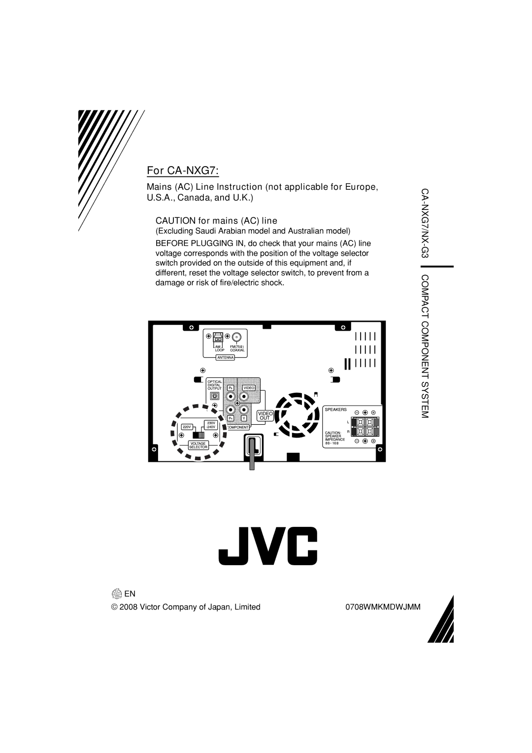 JVC CA-NXG9 manual For CA-NXG7 