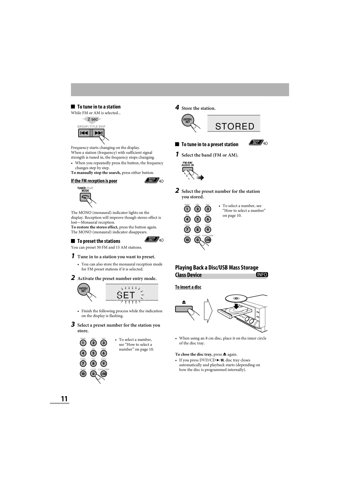 JVC CA-NXG9 manual Stored, Set, Class Device 