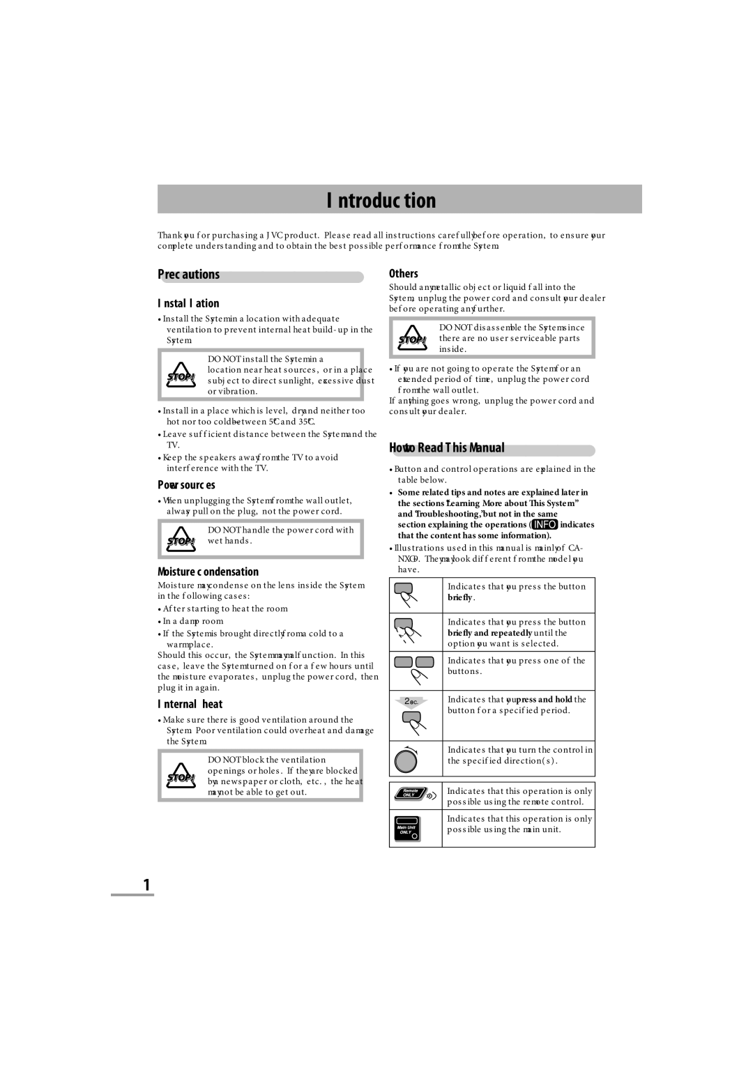 JVC CA-NXG9 manual Introduction, Precautions, How to Read This Manual 