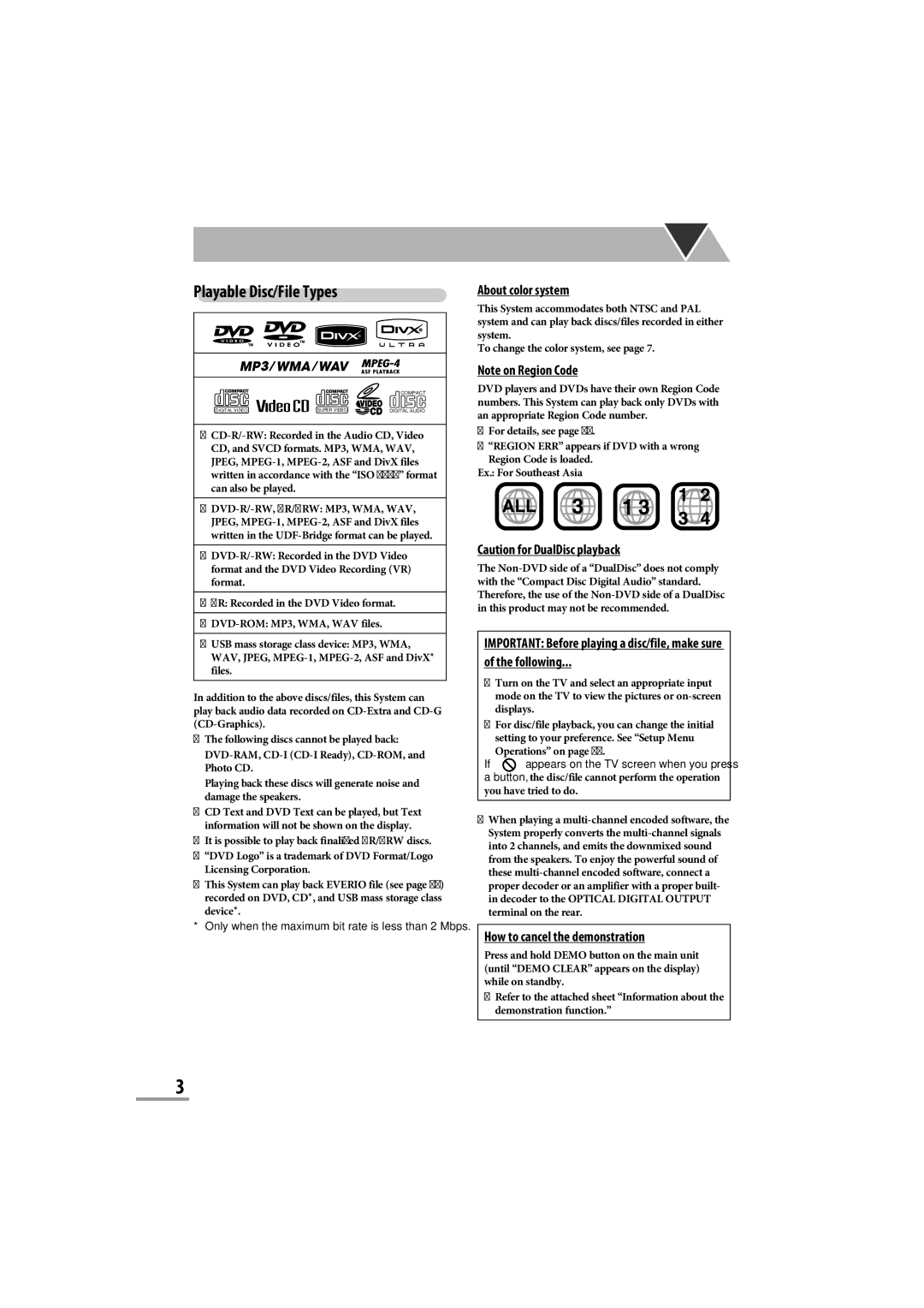 JVC CA-NXG9 manual Playable Disc/File Types 