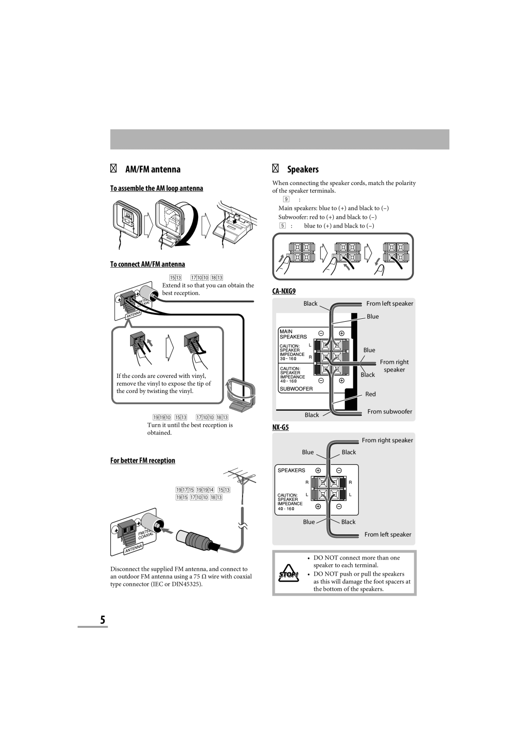 JVC CA-NXG9 manual ~ AM/FM antenna, Speakers, NX-G5 