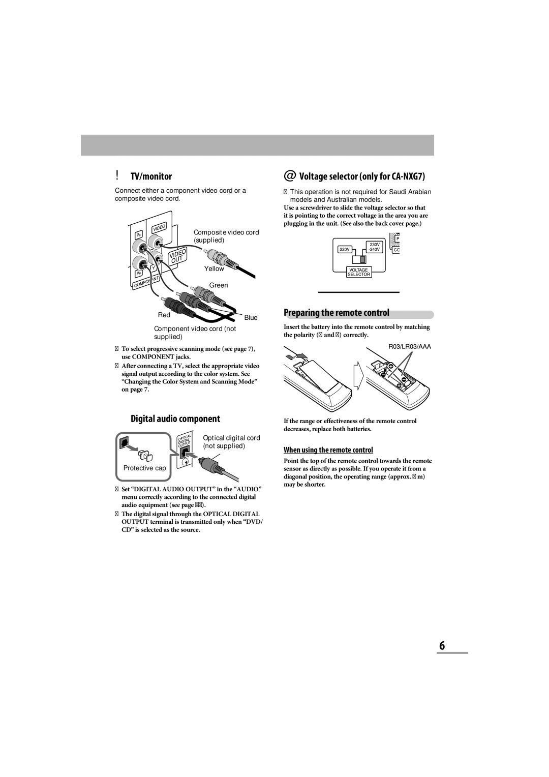 JVC CA-NXG9 manual TV/monitor, @ Voltage selector only for CA-NXG7 