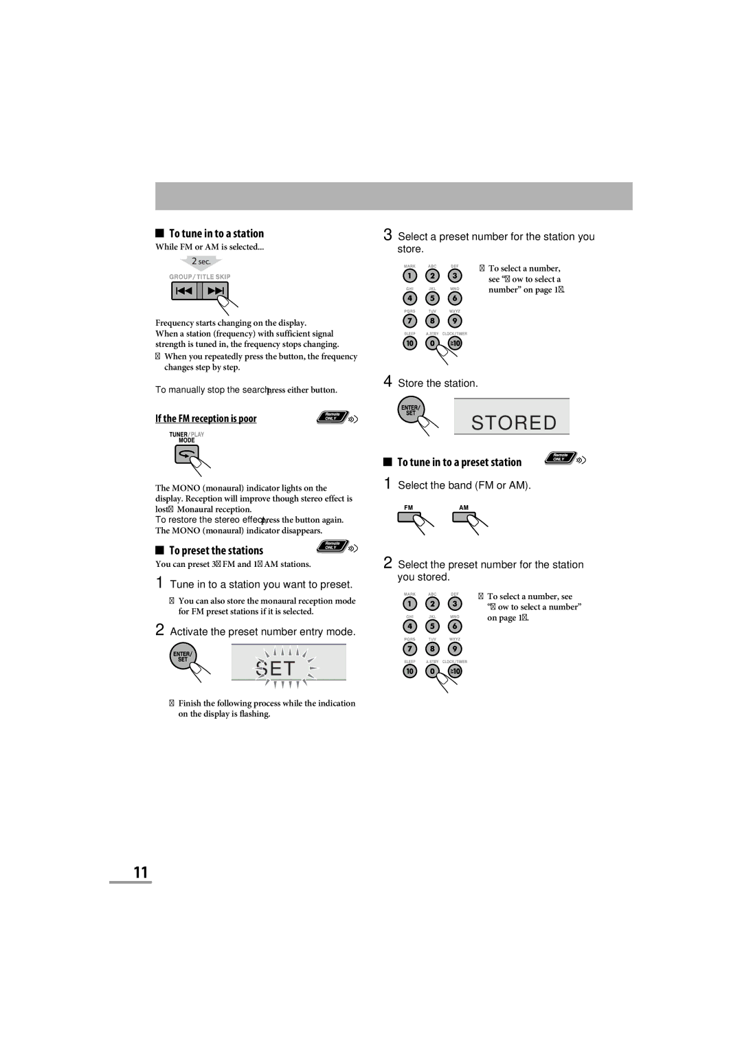 JVC CA-NXG9 manual Stored 