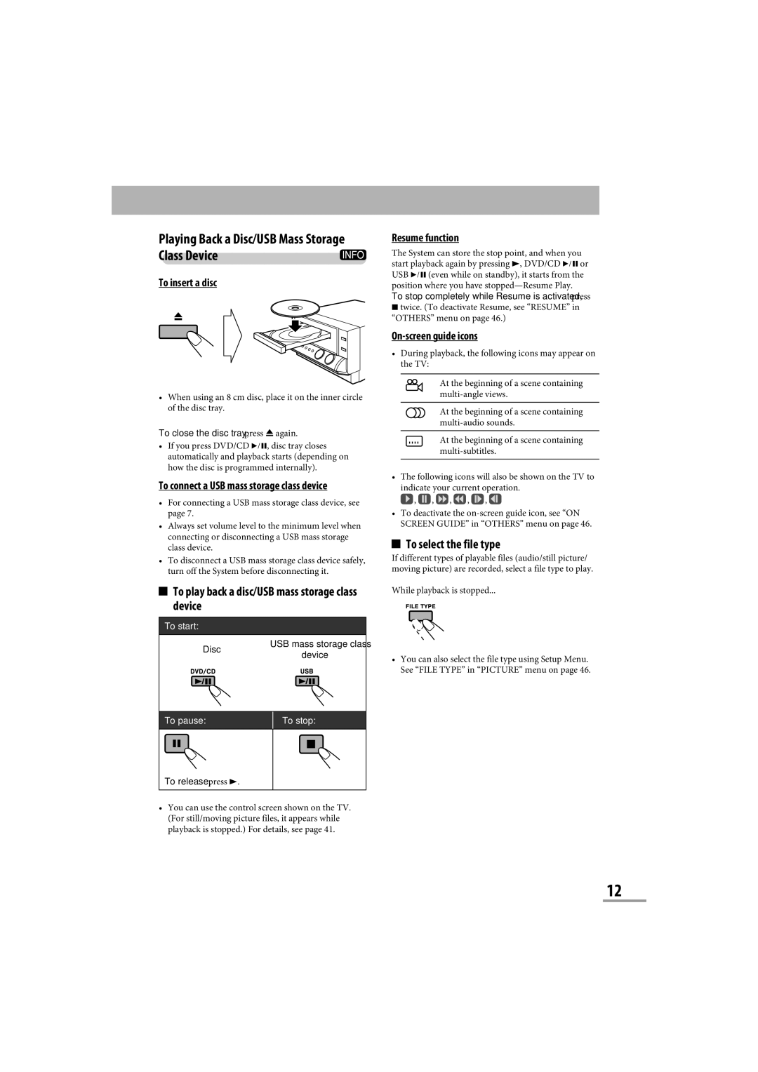 JVC CA-NXG9 manual Playing Back a Disc/USB Mass Storage Class Device, While playback is stopped 