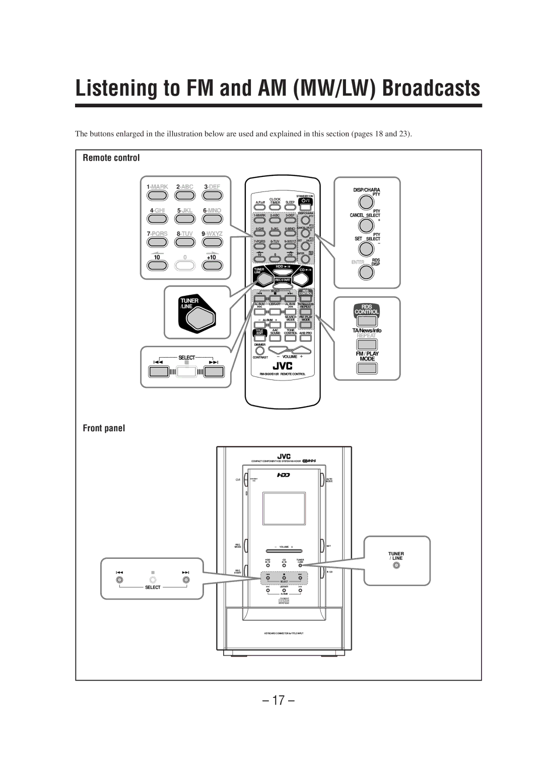 JVC CA-NXHD10R manual Listening to FM and AM MW/LW Broadcasts 