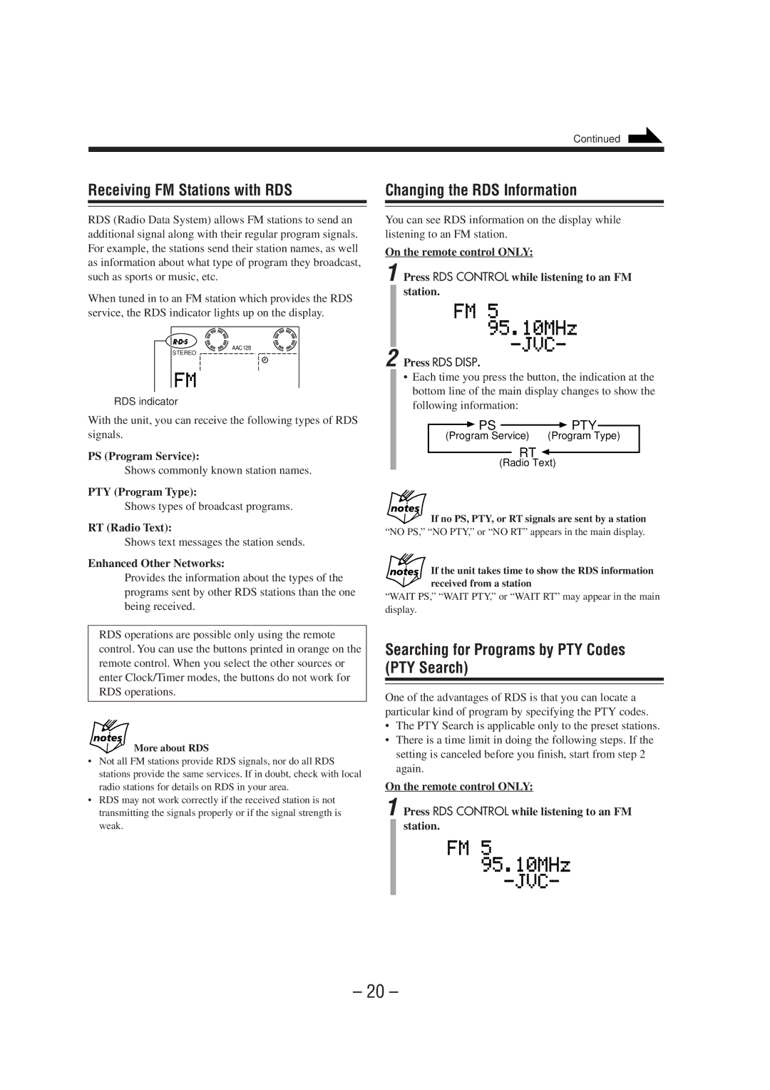 JVC CA-NXHD10R manual Receiving FM Stations with RDS, Changing the RDS Information, Pty 