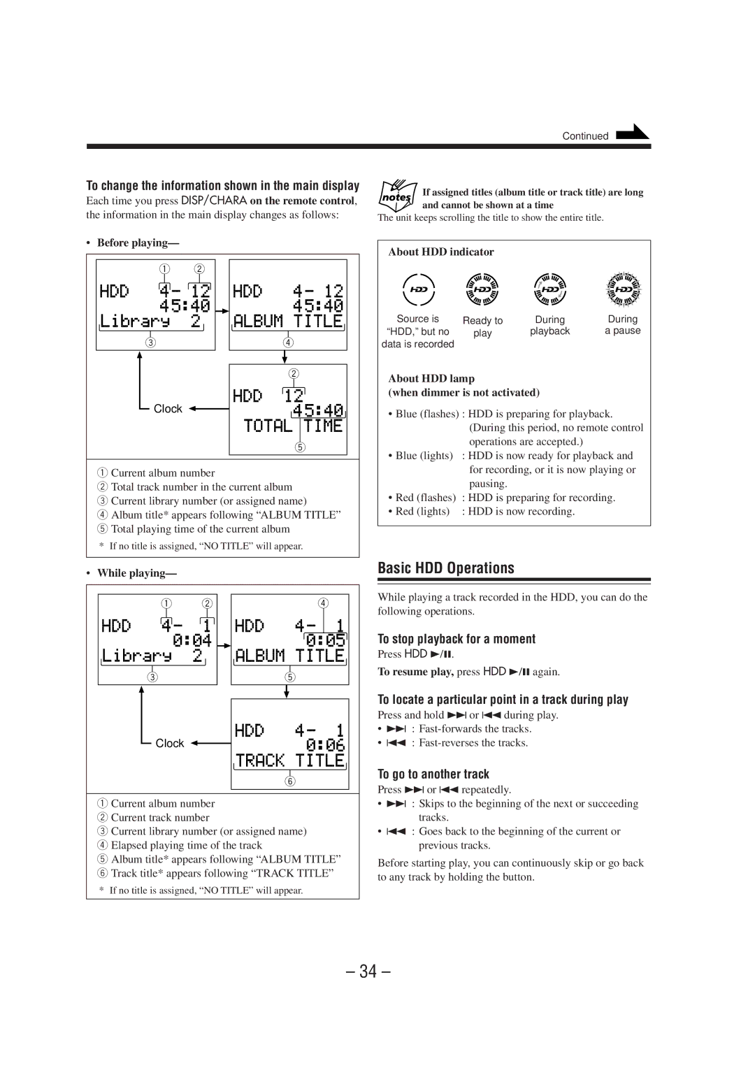 JVC CA-NXHD10R manual Basic HDD Operations, To locate a particular point in a track during play 