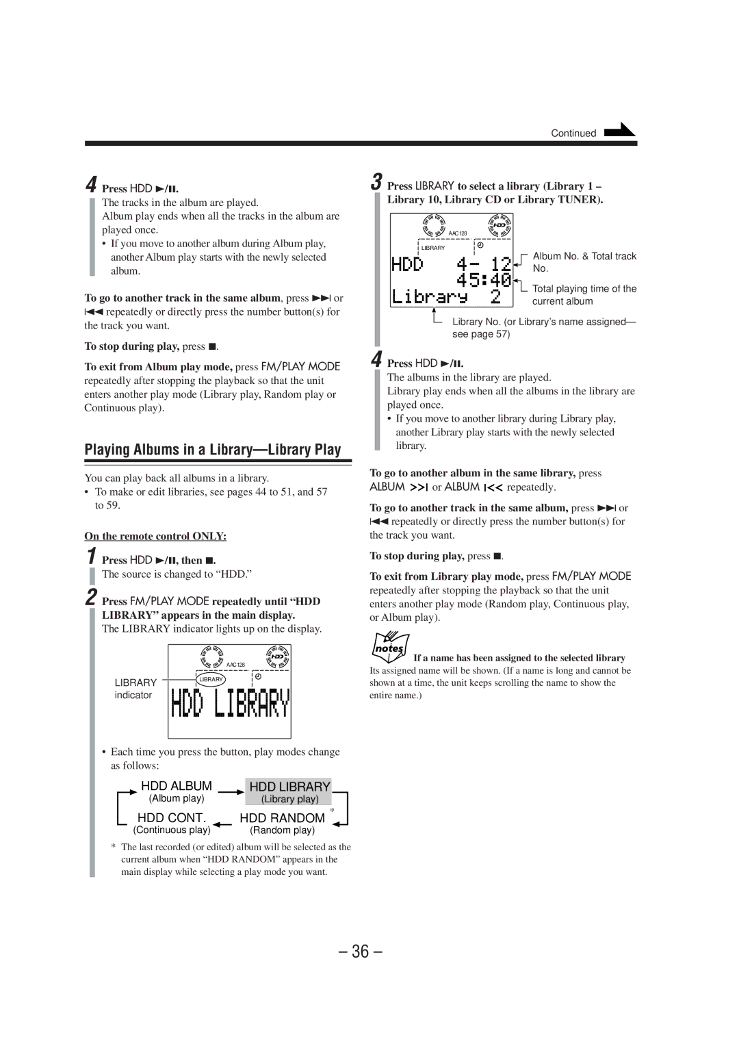 JVC CA-NXHD10R manual To go to another track in the same album, press ¢ or, Library indicator lights up on the display 