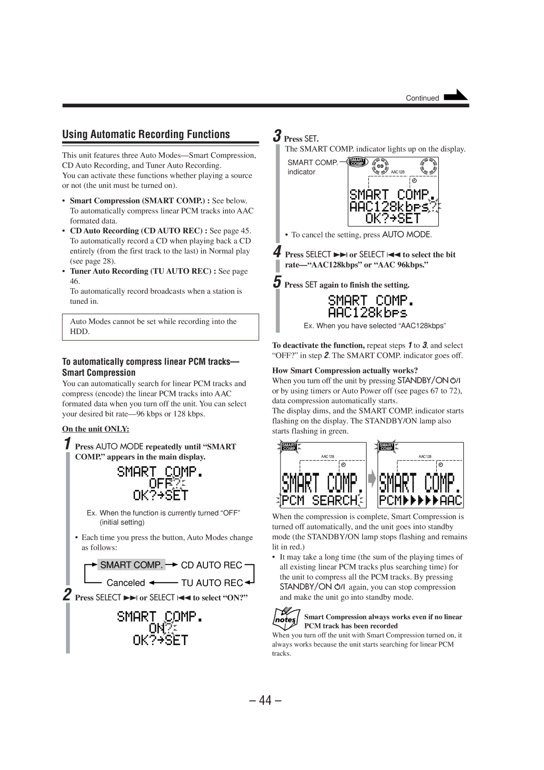 JVC CA-NXHD10R manual Using Automatic Recording Functions, Smart COMP. CD Auto REC, Canceled TU Auto REC 