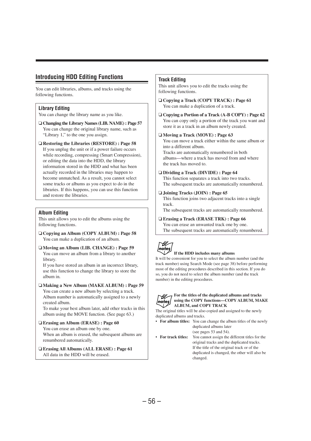 JVC CA-NXHD10R manual Introducing HDD Editing Functions, Library Editing, Album Editing, Track Editing 