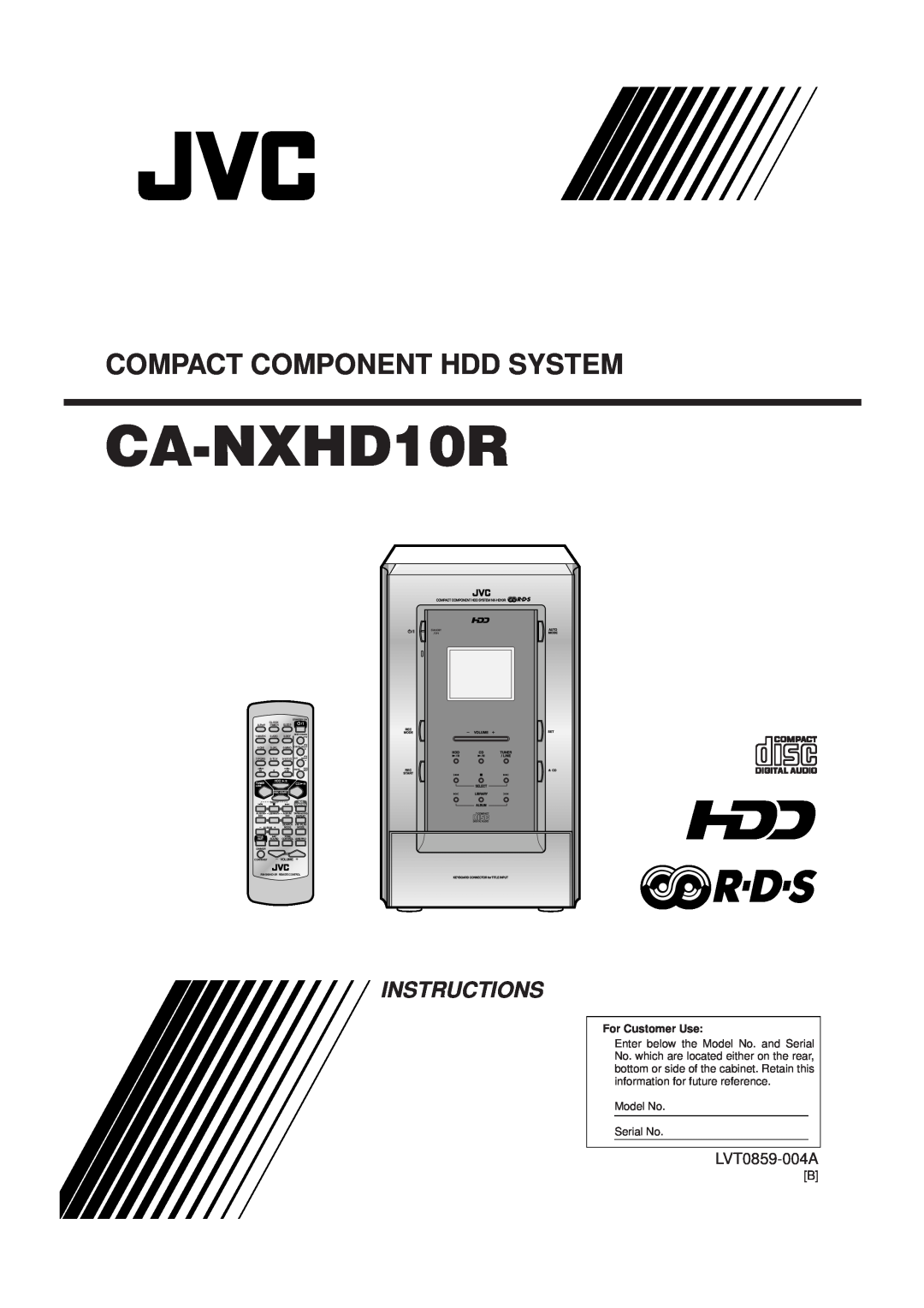 JVC CA-NXHD10R manual Compact Component Hdd System, LVT0859-004A, Instructions, For Customer Use, Tuner, Line, Rec Start 