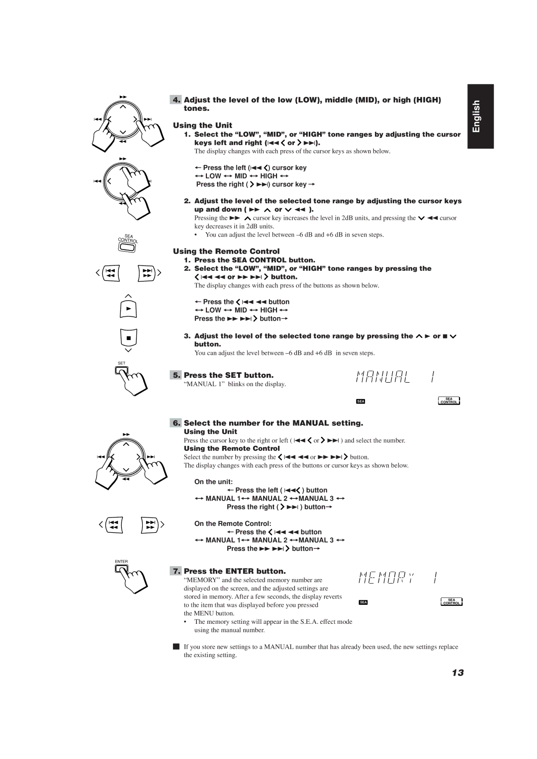 JVC E30580-2602A, CA-TD77R manual Select the number for the Manual setting, Using the Unit, Using the Remote Control 