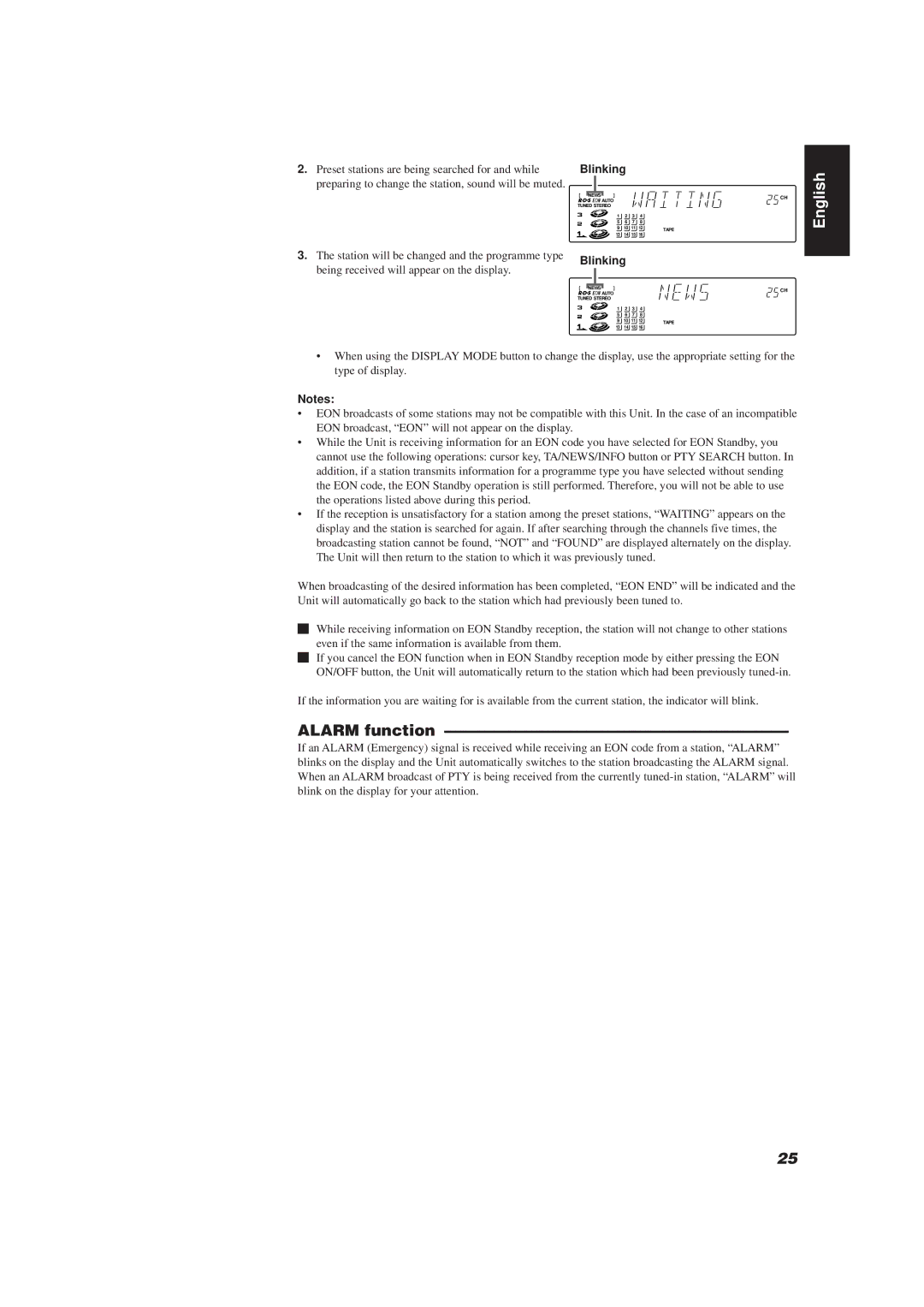 JVC E30580-2602A, CA-TD77R manual Alarm function, Blinking 