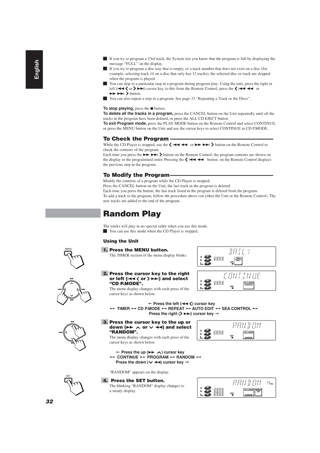 JVC CA-TD77R, E30580-2602A manual Random Play, To Check the Program, To Modify the Program 