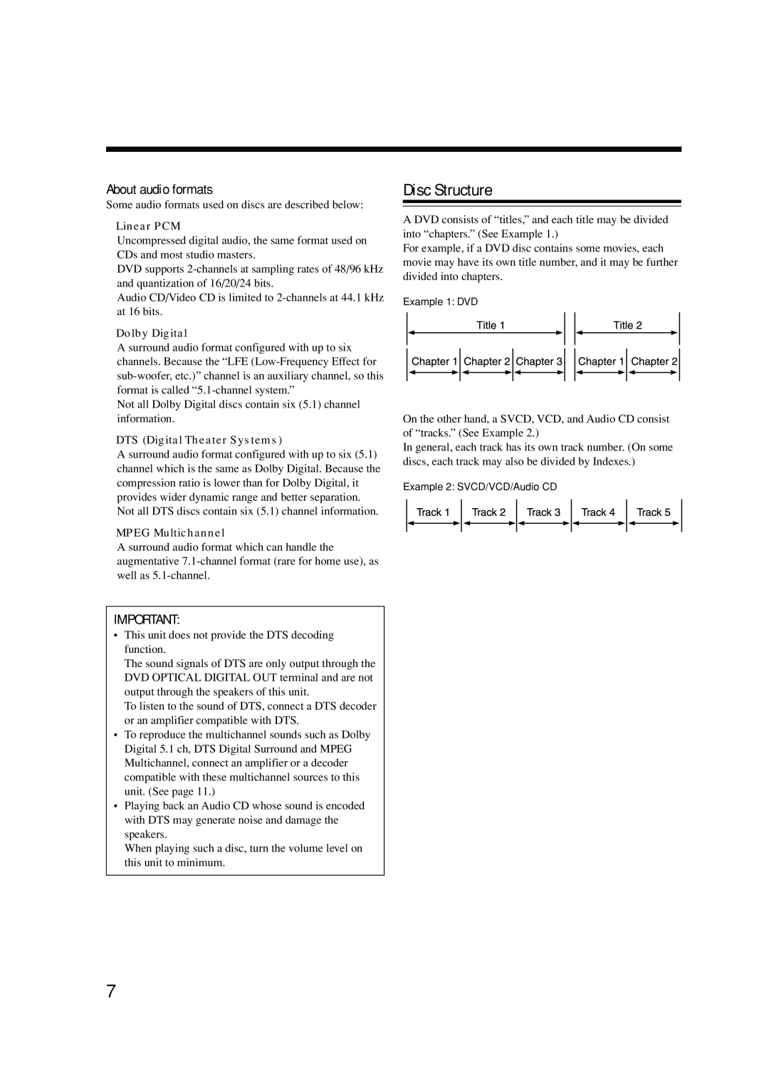 JVC SP-UXA7DVD, CA-UXA7DVD, UX-A7DVD manual Disc Structure, About audio formats 