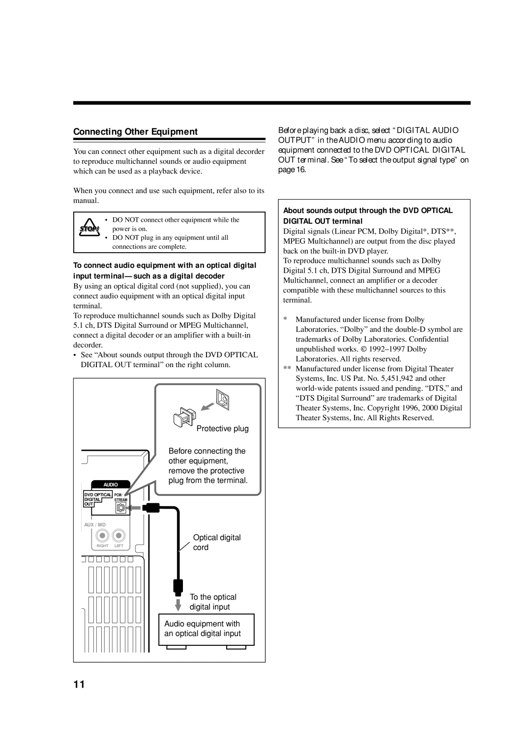 JVC UX-A7DVD, CA-UXA7DVD, SP-UXA7DVD manual Connecting Other Equipment 