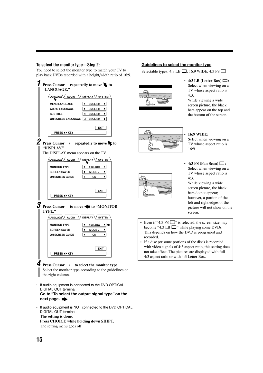 JVC CA-UXA7DVD, SP-UXA7DVD, UX-A7DVD manual To select the monitor type-Step, Guidelines to select the monitor type 