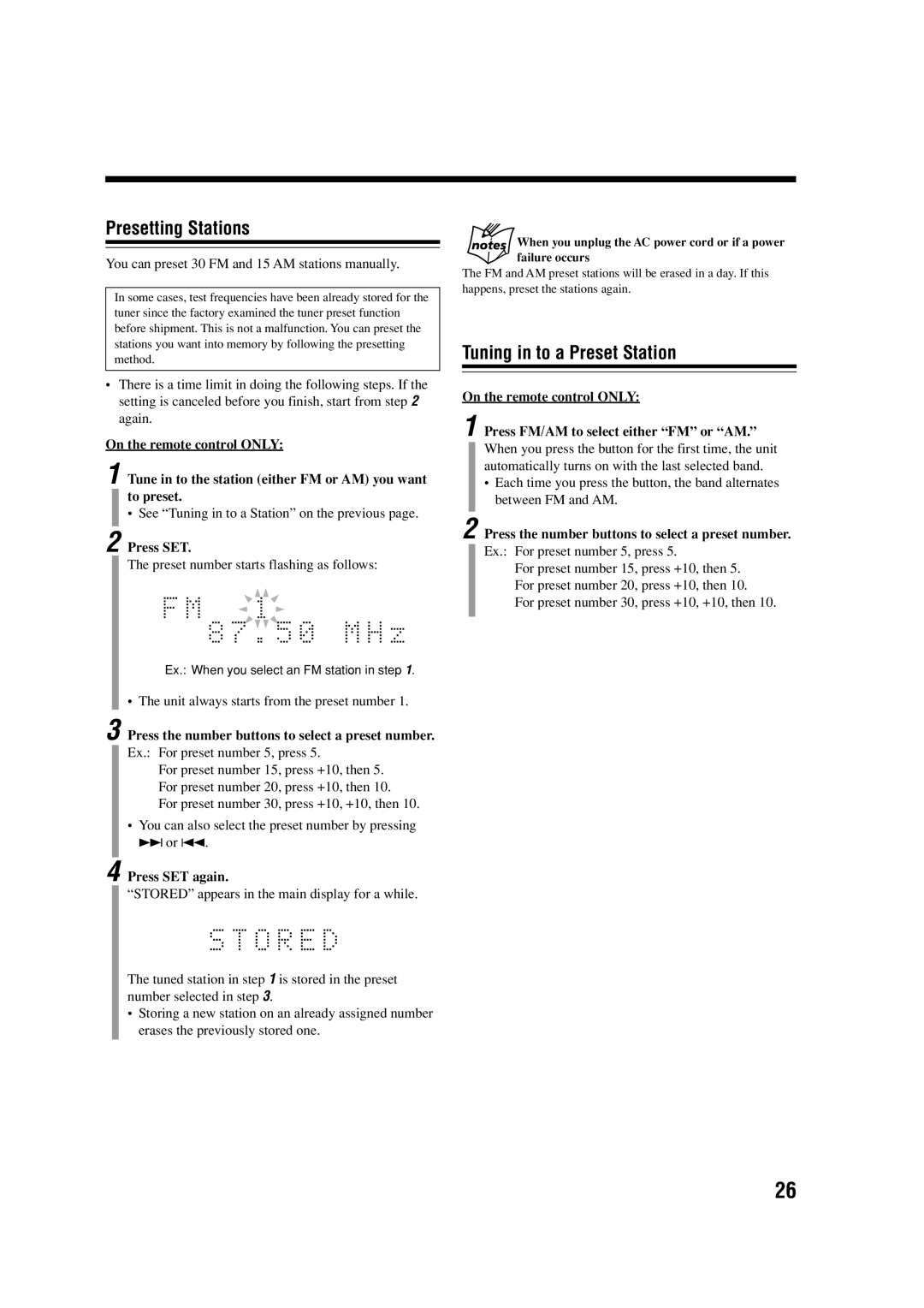 JVC UX-A7DVD manual Presetting Stations, Tuning in to a Preset Station, Press the number buttons to select a preset number 