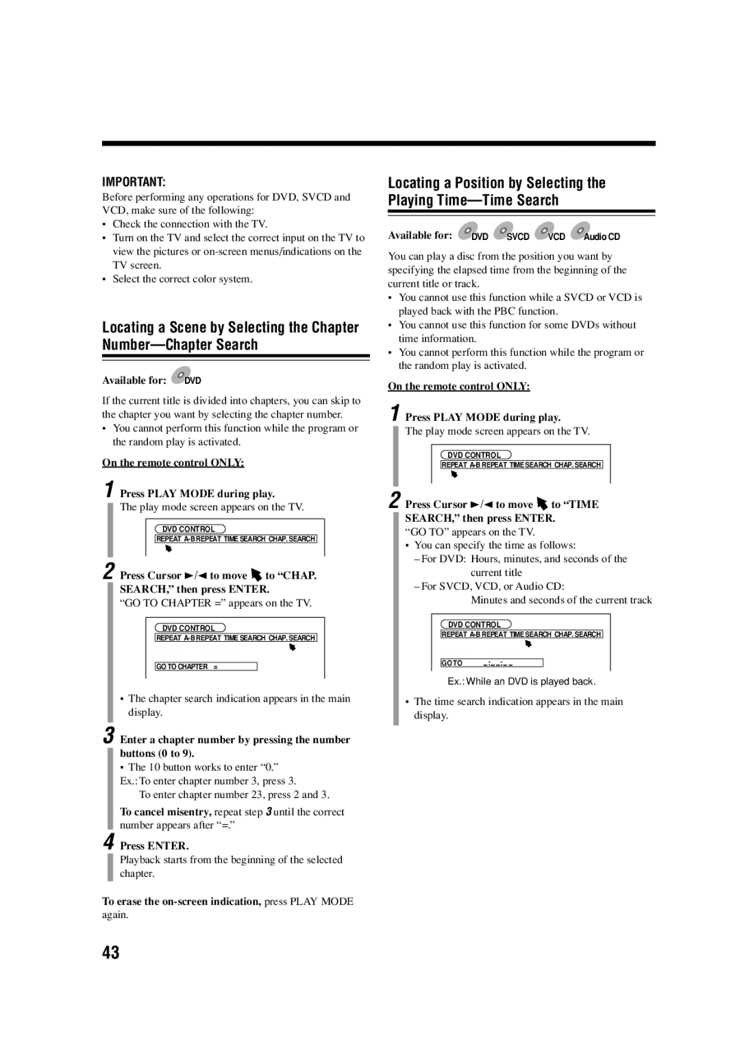 JVC SP-UXA7DVD, CA-UXA7DVD, UX-A7DVD manual Press Cursor 3/2 to move to Chap SEARCH, then press Enter 