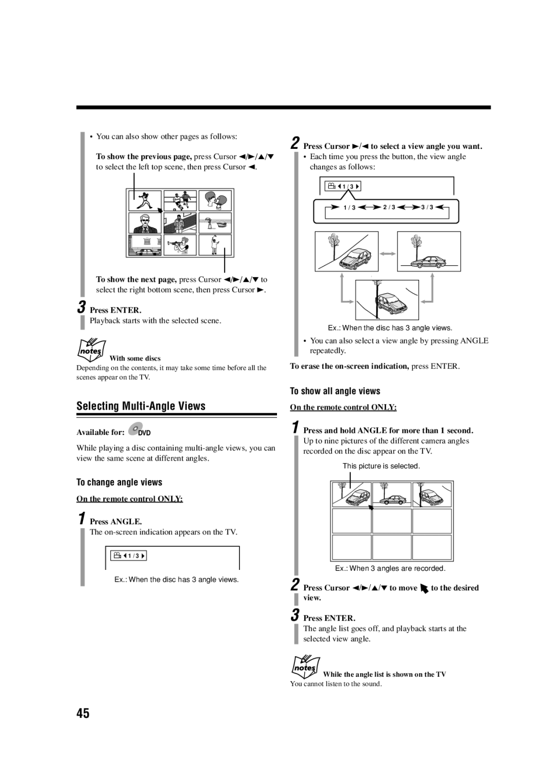 JVC CA-UXA7DVD, SP-UXA7DVD, UX-A7DVD manual Selecting Multi-Angle Views, To change angle views, To show all angle views 