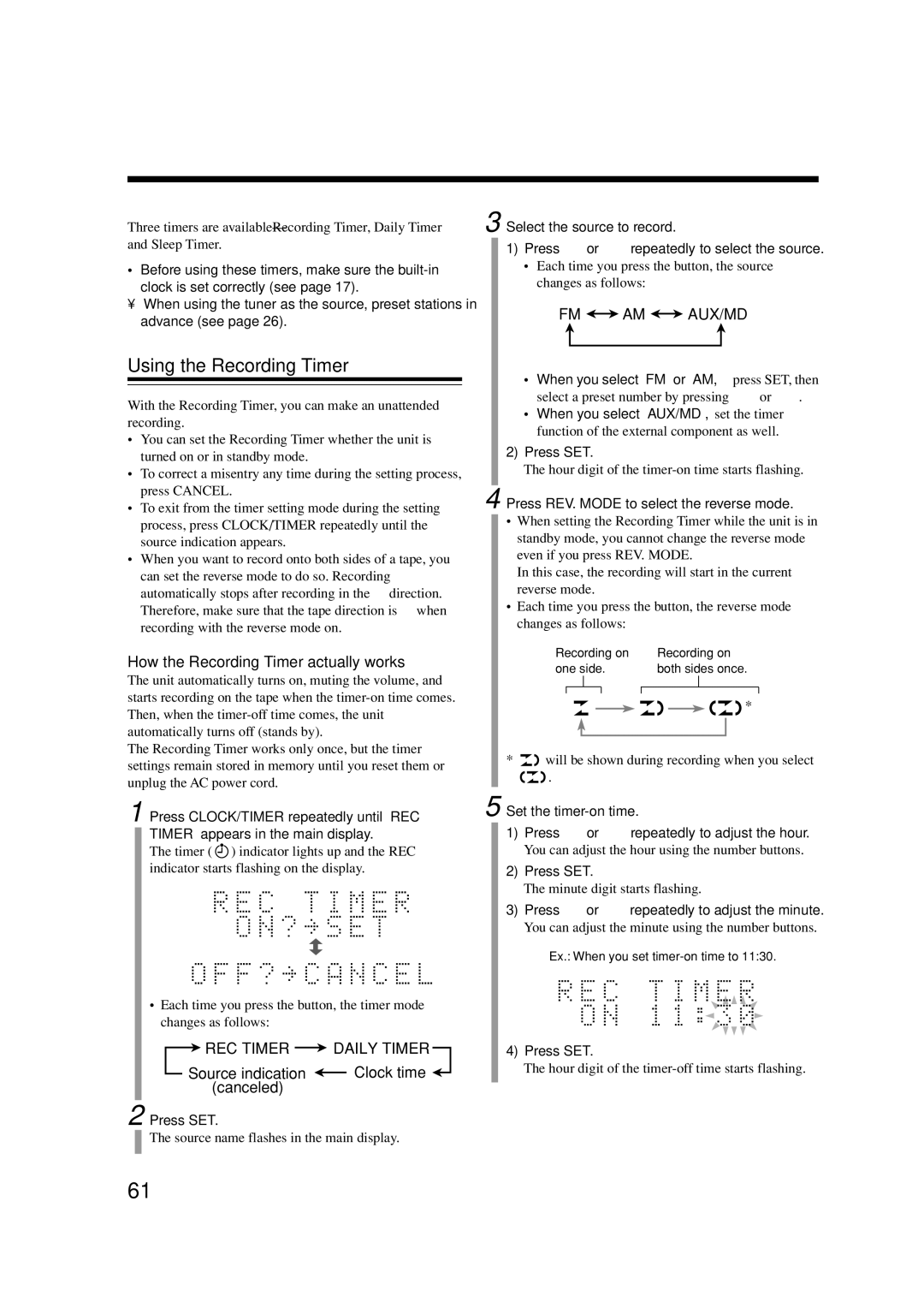 JVC SP-UXA7DVD, CA-UXA7DVD, UX-A7DVD manual Using the Recording Timer, How the Recording Timer actually works 