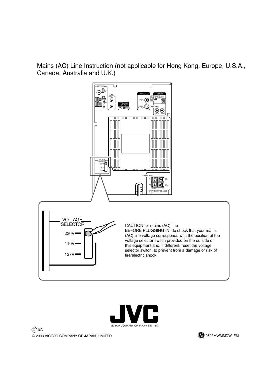 JVC SP-UXA7DVD, CA-UXA7DVD, UX-A7DVD manual 127V, 230V, 110V 