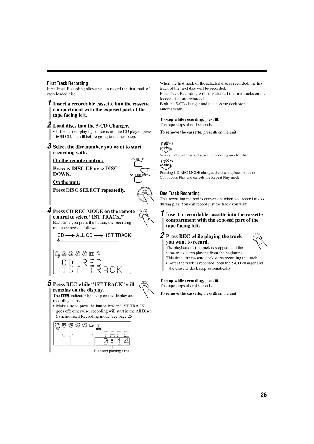 JVC SP-UXB70 manual Control to select 1ST Track, Press REC while 1ST Track still, You want to record, First Track Recording 