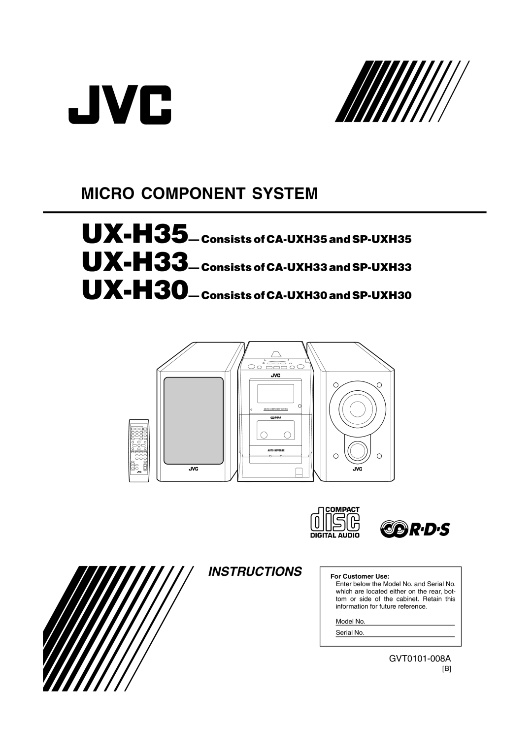 JVC UX-H30, CA-UXH33, SP-UXH33 manual Micro Component System 