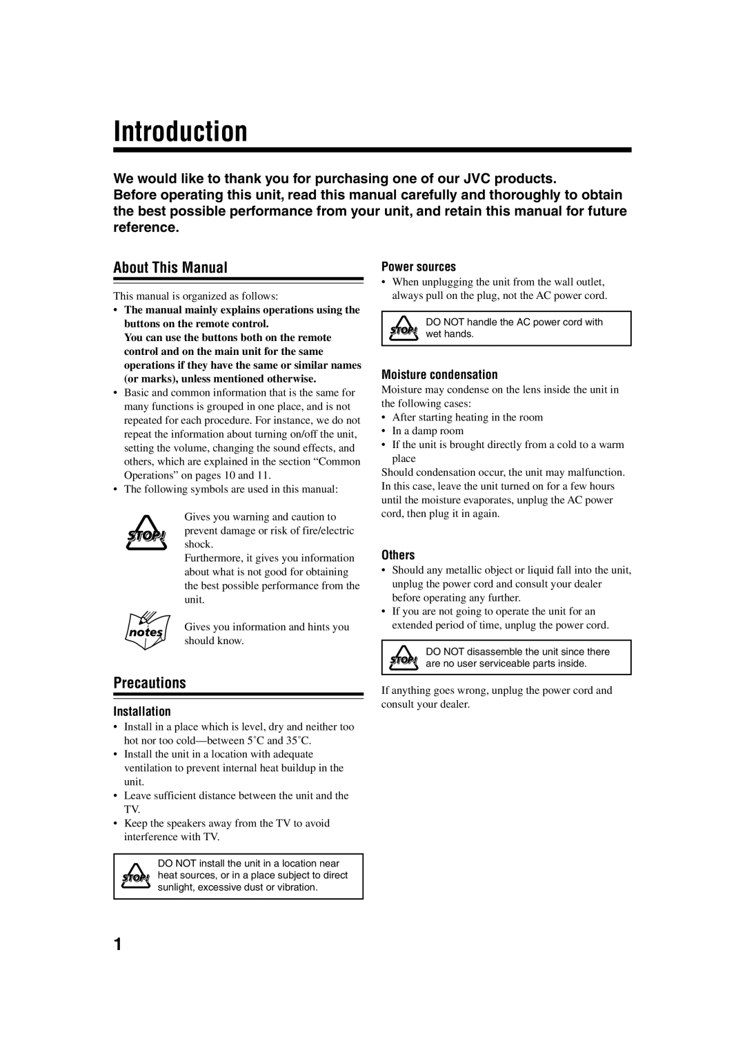 JVC UX-H30, CA-UXH33, SP-UXH33 manual Introduction, About This Manual, Precautions 