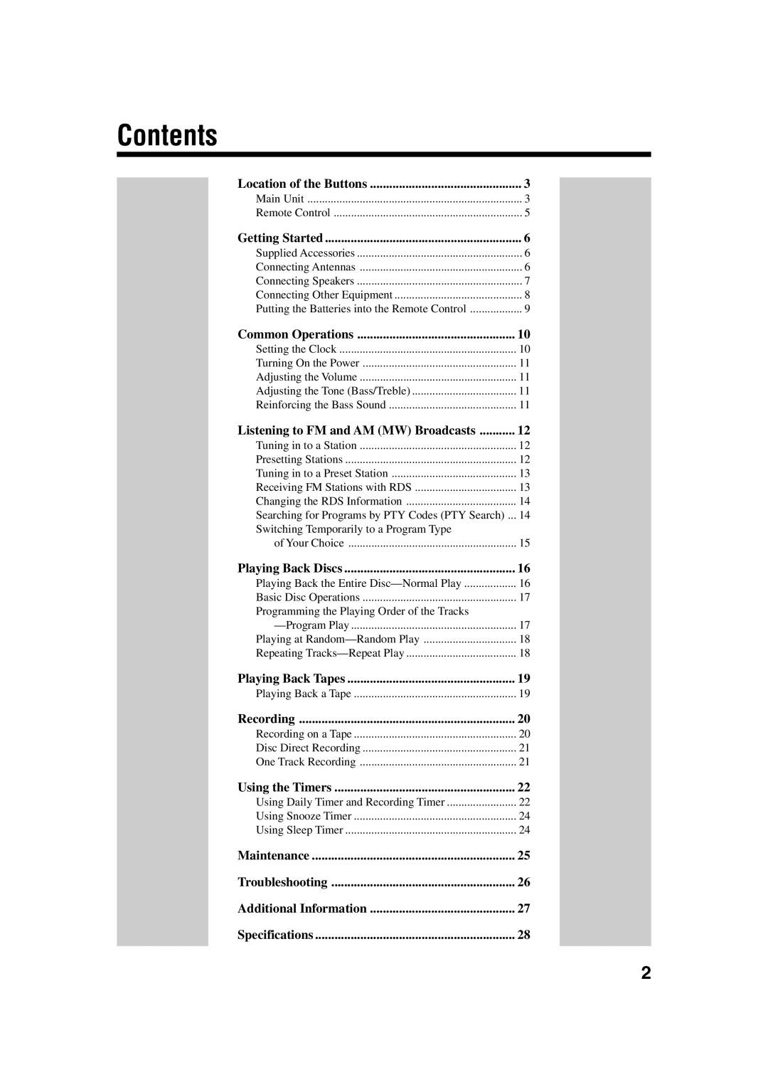 JVC SP-UXH33, CA-UXH33, UX-H30 manual Contents 