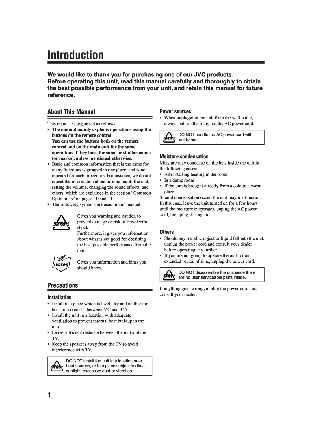 JVC UX-H30, CA-UXH33, SP-UXH33 manual Introduction, About This Manual, Precautions 