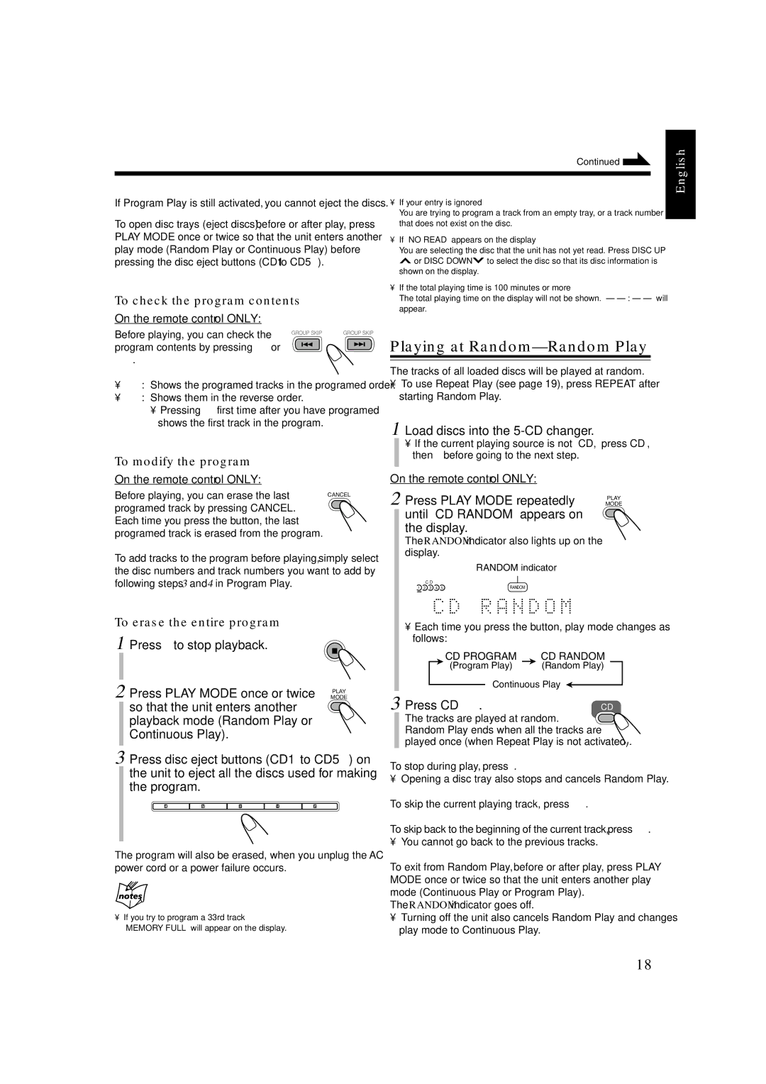 JVC CA-UXJ55MD, GVT0104-002A manual Playing at Random-Random Play, To check the program contents, To modify the program 