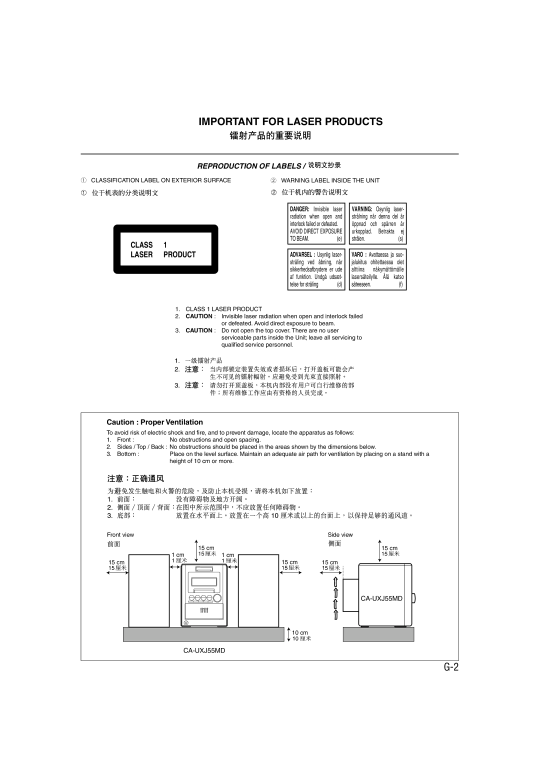 JVC CA-UXJ55MD, GVT0104-002A, 0803AIMMDWJEM manual Important for Laser Products 