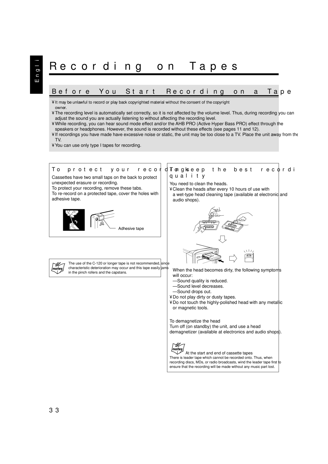 JVC CA-UXJ55MD, GVT0104-002A manual Recording on Tapes, Before You Start Recording on a Tape, To protect your recordings 